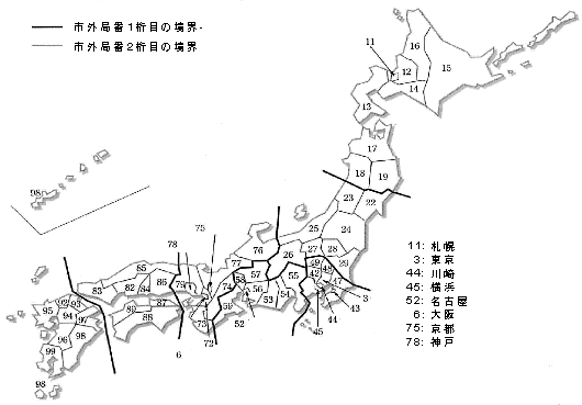 市外局番の全国地図