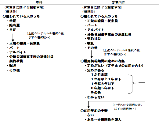 表5 雇用契約期間の定めの有無等に係る調査事項の変更内容 表5 雇用契約期間の定めの有無等に係る調査事項の変更内容