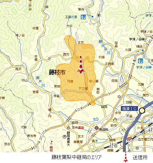 藤枝葉梨中継局エリア図、放送区域は藤枝市の一部