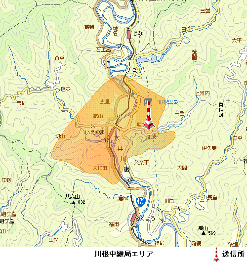 川根中継局エリア図