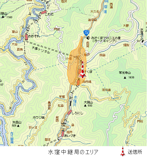 水窪中継局エリア図:放送区域は浜松市の一部