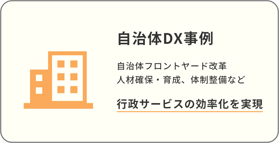 自治体DX事例 自治体フロントヤード改革 人材確保・育成、体制整備など 行政サービスの効率化を実現（自治体DX事例検索ページへ移動）
