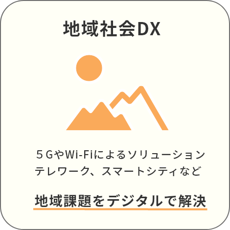 地域社会DXとは ５GやWi-Fiによるソリューション、テレワーク、スマートシティなど地域課題をデジタルで解決（地域社会DX事例検索バナーに移動します）