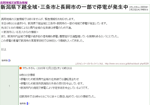 画像:「長岡地域災害緊急情報」コミュニティによる情報提供