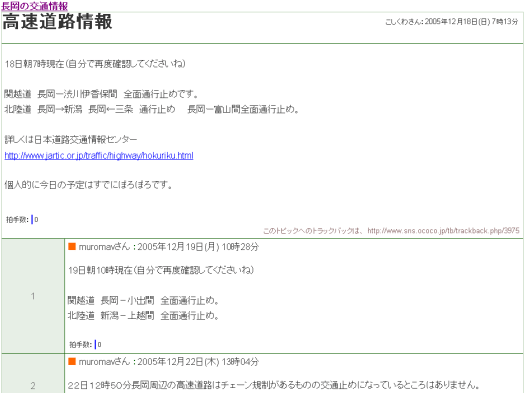 画像:「長岡の交通情報」コミュニティ