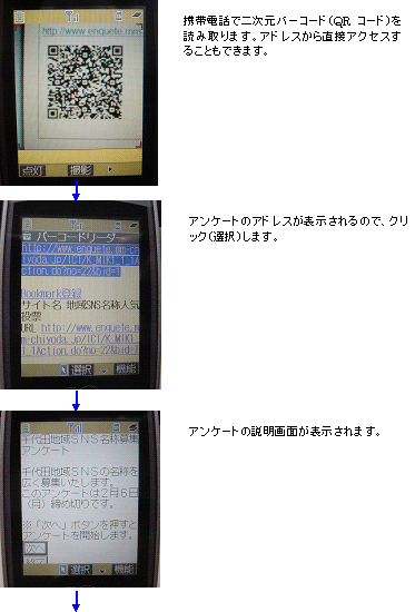 画像:電子アンケートの回答画面例(携帯電話から)