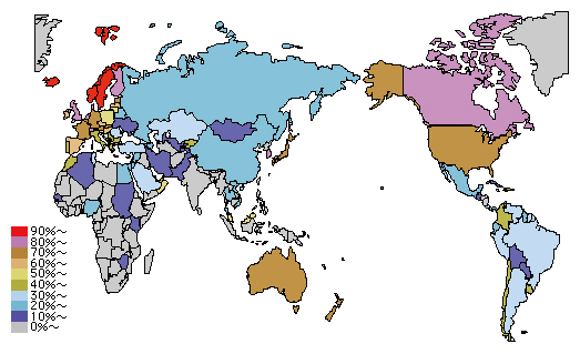 図表2-2-3-1　国別インターネット利用率（2009年）