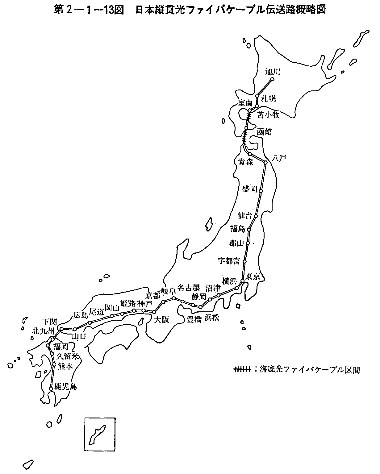 第2-1-13図 日本縦貫光ファイバケーブル伝送路概略図