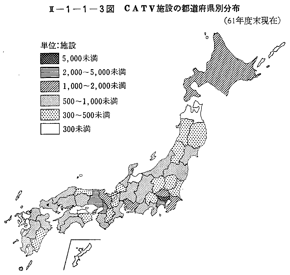 <2>-1-1-3図 CATV施設の都道府県別分布(61年度末現在)