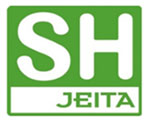 図　黄緑色の四角形が上側、白の四角形が下側に配置されている四角形で、黄緑色の方に白い文字で「SH」、白い方に黄緑色の文字でJEITAと書かれている