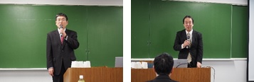 主催者挨拶をする関　関東総合通信局長(左)と、伊丹　電子情報通信学会東京支部長(右)