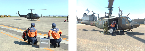 陸上自衛隊丘珠駐屯地にて搭乗待機、北部方面隊のヘリにて函館港町埠頭に到着