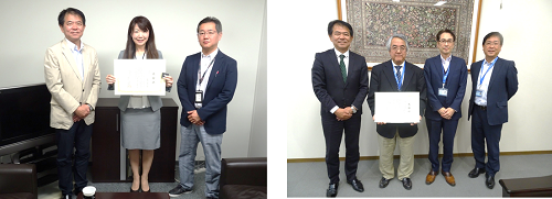 左：小助川　様（写真中央）6月14日贈呈、右：伊藤　様（写真左から2番目）6月17日贈呈