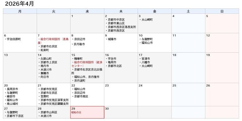 2025�N4���̑��k��ꗗ