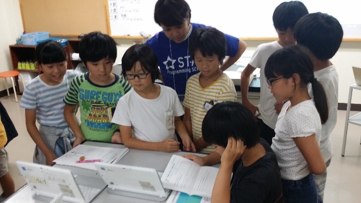 附属静岡小学校での講座の様子5オリジナル作品発表（グループ内）1