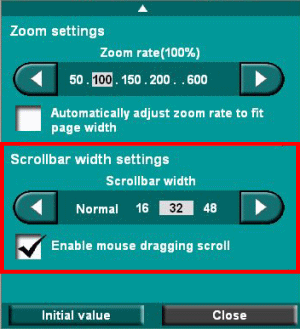 panel of Scrollbar width settings