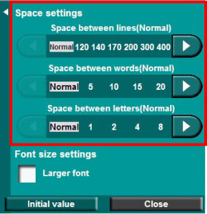 spacing setting panel