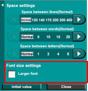 font settings panel