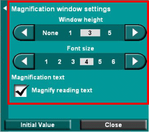 Magnification window settings panel