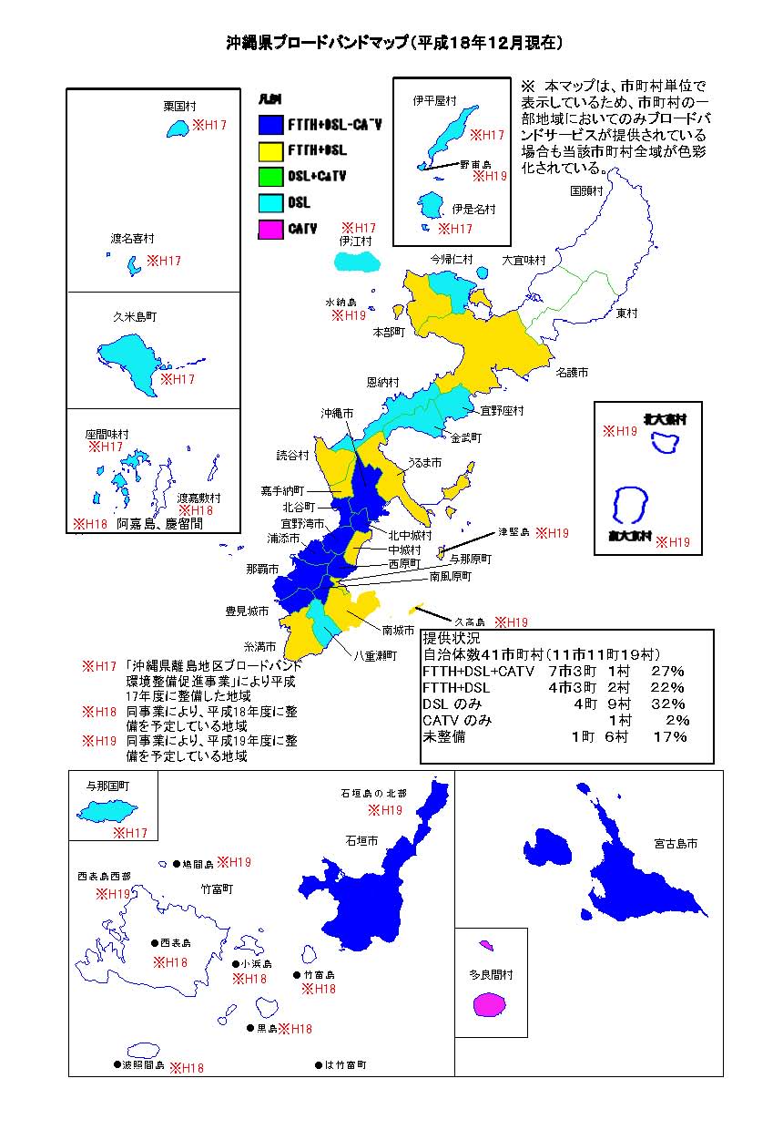 沖縄県ブロードバンドマップ(平成18年12月現在)のイメージ図