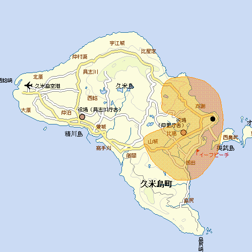 久米島東中継局の地上デジタルテレビ放送のエリア図