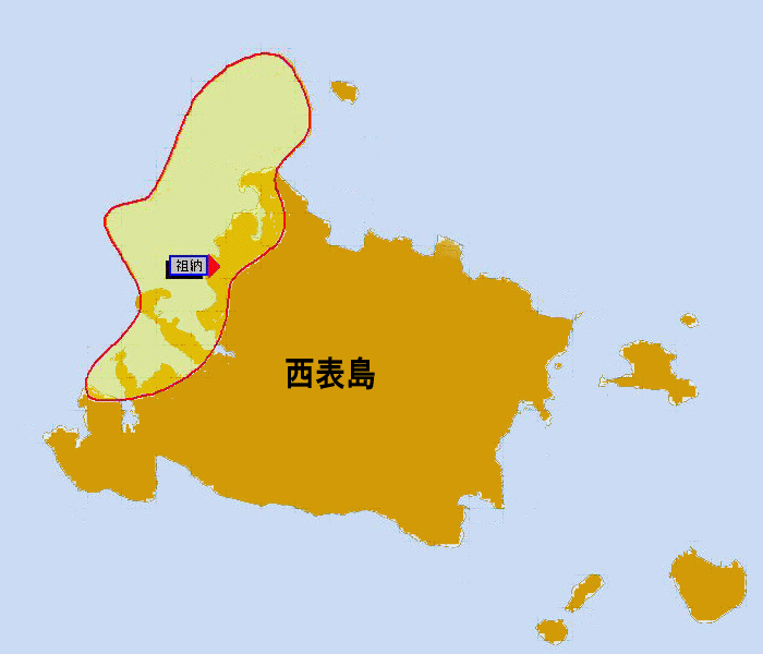 祖納中継局の地上デジタルテレビ放送のエリア図