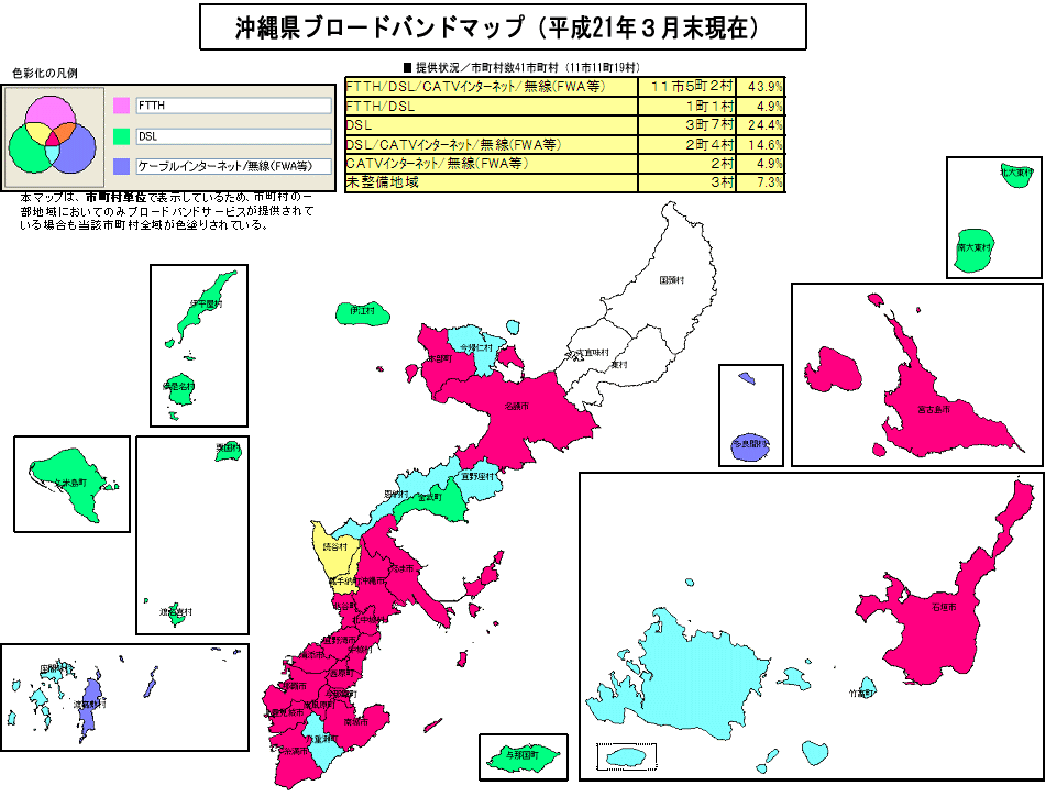 沖縄県ブロードバンドマップ（平成２１年３月末現在）のイメージ図